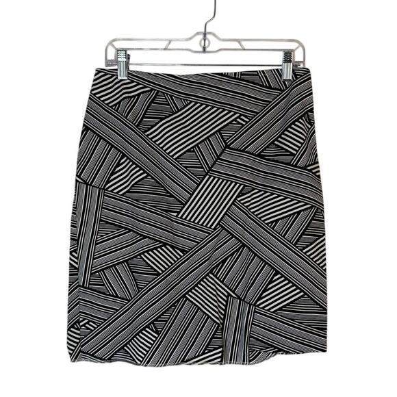 Worth New York Black & White Geometric Stretch Cotton Pencil Mini Skirt Size 10 - Picture 1 of 9